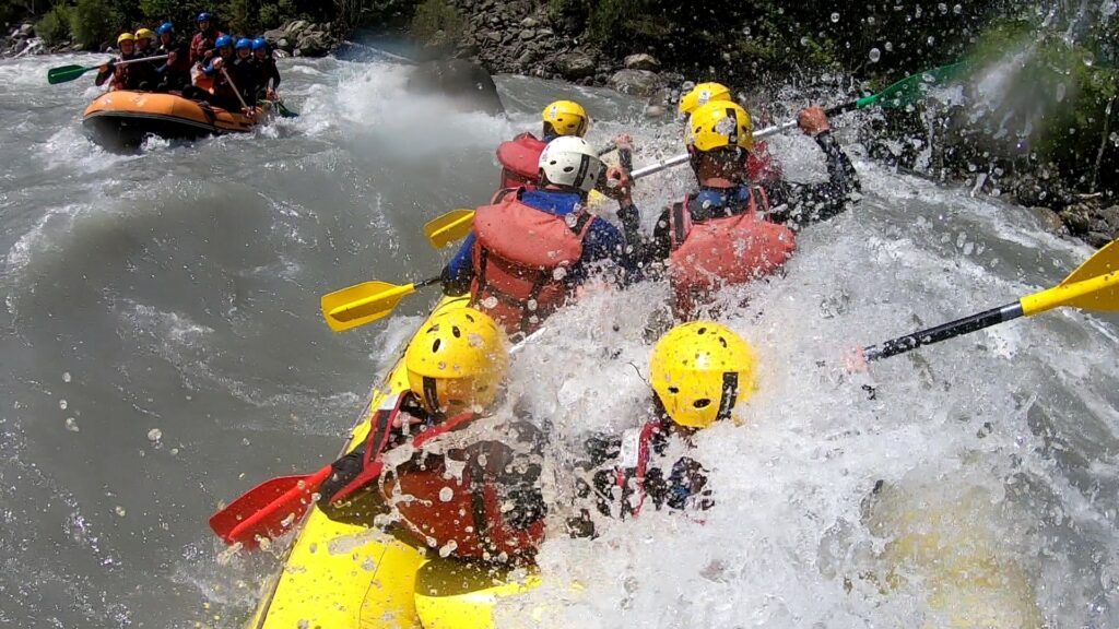 A raft filling up with water on the Ubaye